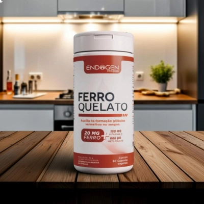 Ferro Quelato 20mg + Vitamina C 150mg + Metilfolato 666mg, 60 Cápsulas, Endogen