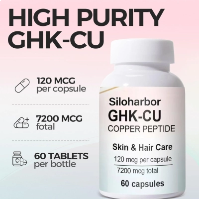 GHK-Cu, 120mcg, Saúde da Pele, Colágeno, Cabelos e Unhas, 60 Cápsulas, Siloharbor