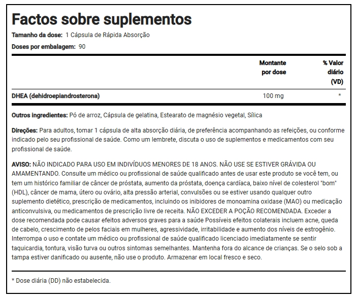 DHEA 100mg, 90 Cápsulas, PipingRock