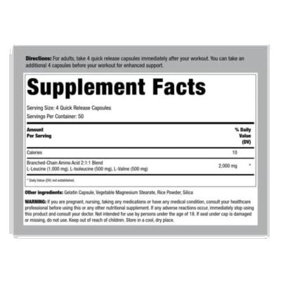 BCAA Fit 2000, Recuperação, Resistência e Performance no Treino, 200 Cápsulas, Fitness Labs