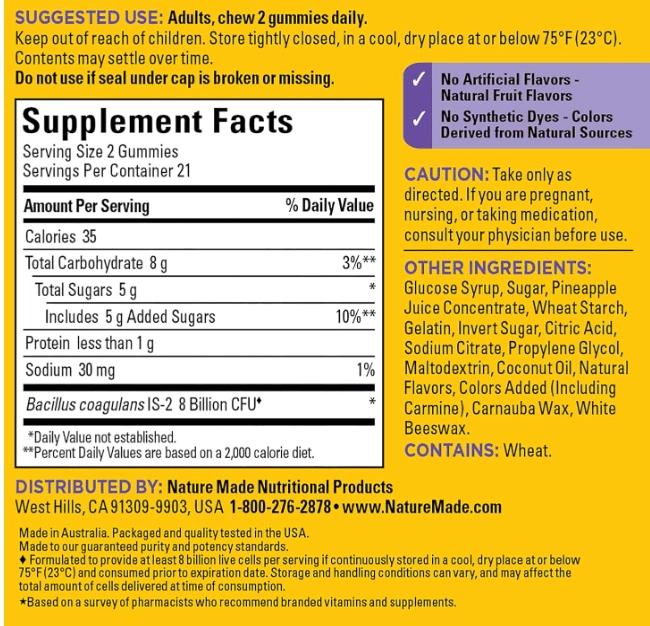 Probiotics, Probióticos 8 Bilhões de UFC, 42 Gomas Sabor Frutas Vermelhas, Nature Made