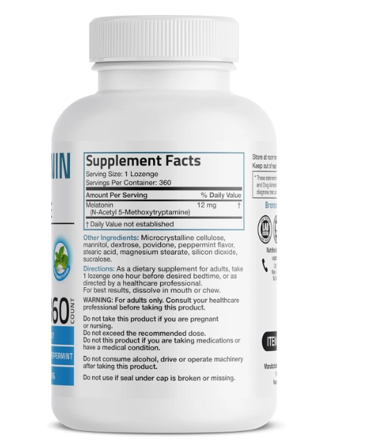 Melatonina 12mg, 360 Comprimidos Sublinguais Sabor Menta, Bronson