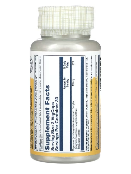 Asporotato de Magnésio, 200mg, 60 VegCaps, Solaray
