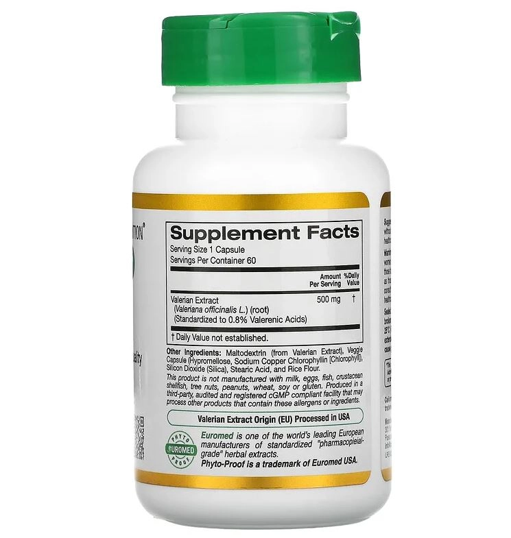 Valeriana, 500 mg, 60 Cápsulas, California Gold