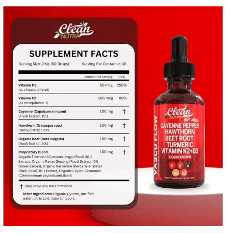 Cayenne Pepper Drops com Cúrcuma, Berberina e Vitamina D2 K3, 60ml, Clean Nutra