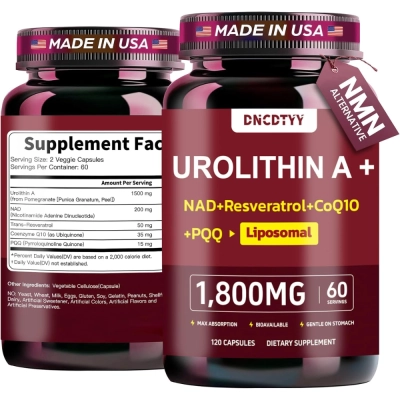 Urolithin A 1800mg + NAD 200mg Lipossomal, 120 Cápsulas, DNCDTTY