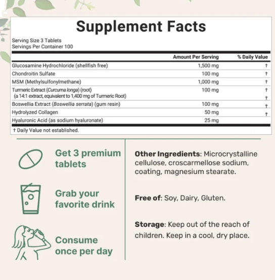 Glucosamina, Condroitina e MSM com Cúrcuma, 300 Comprimidos, Micro Ingredients
