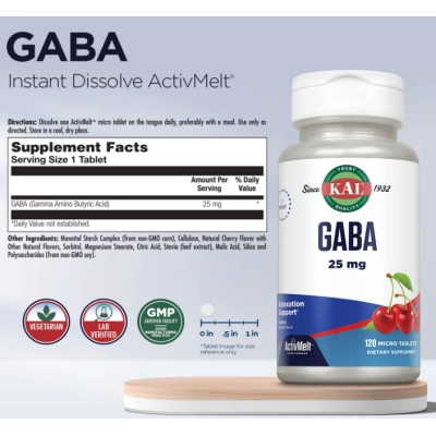 GABA 25mg ActivMelt, 120 Microcomprimidos Sabor Cereja, KAL