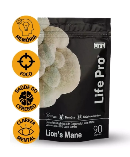 Lions's Mane	, Extrato de Juba de Leão, Inteligência, Foco e Memória, 90 Cápsulas, Microdose Life