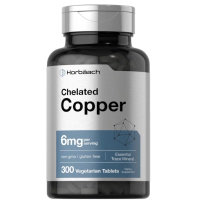Chelated Copper, Cobre Quelatado 6mg, 300 Comprimidos, Horbäach