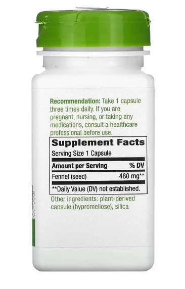 Fennel, Semente de Erva-doce 480mg, 100 Cápsulas, Nature's Way