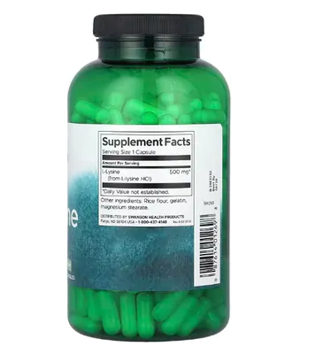 L-lisina 500mg, 300 Cápsulas, Swanson