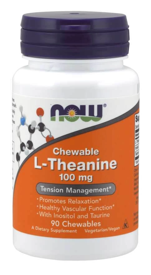L-Theanine, 100mg, 90 Comprimidos Mastigáveis Sabor Frutas Vermelhas, Now