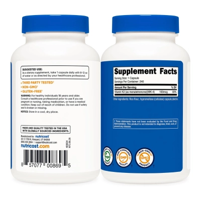 Vitamina K2, MK-4, 100mcg, 240 Softgels, Nutricost