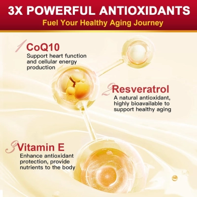 CoQ10 400mg + PQQ, Trans-Resveratrol e Vitamina E, 120 Cápsulas, ZEBORA