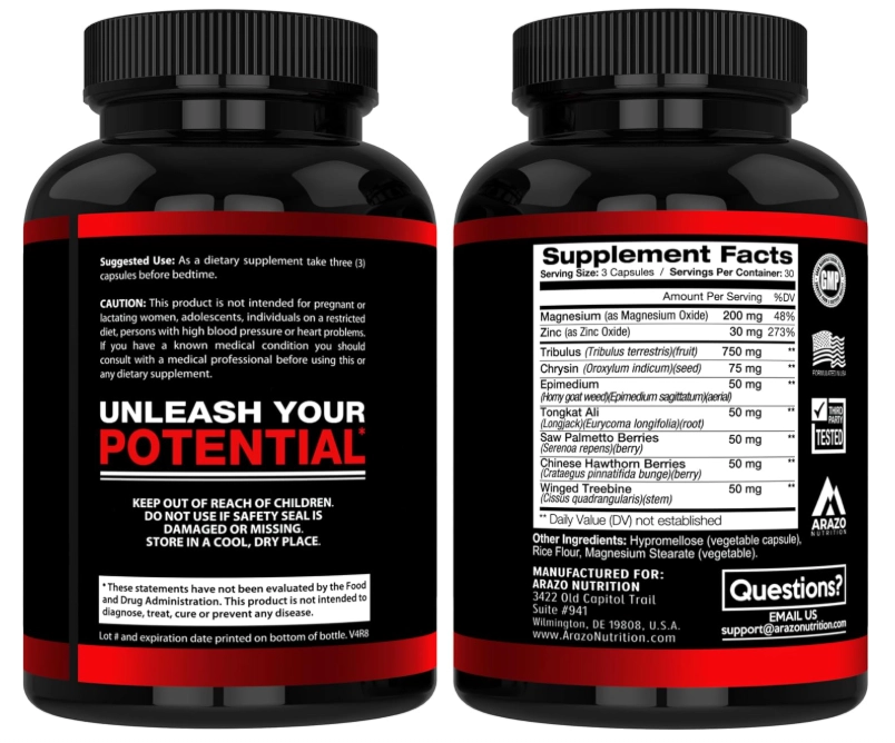TestoBoost, Aumento da Testosterona, 90 Cápsulas, Arazo Nutrition