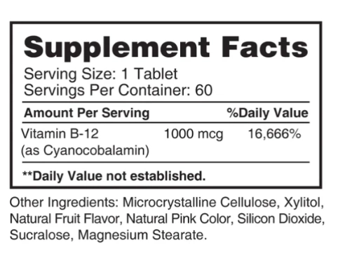 Vitamina B12 1000mcg, 60 Comprimidos Sublingual, Earth's Creation