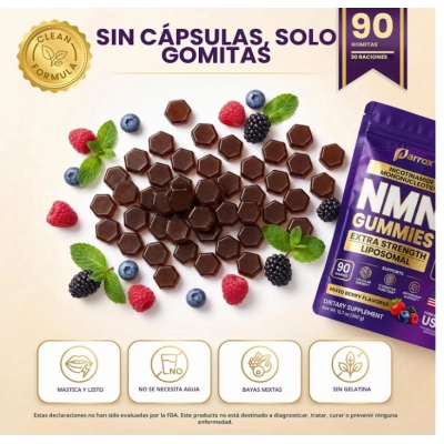 NMN Lipossomal 500mg,  5 em 1 com TMG , Quercetina e Resveratrol, 90 Gomas, Parrox