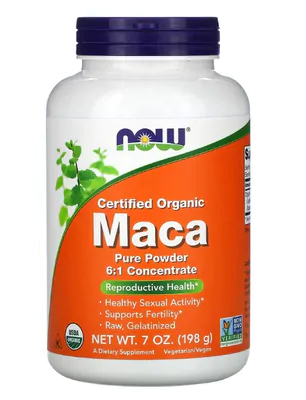 Maca orgânica certificada, Em pó puro, 198g, Now