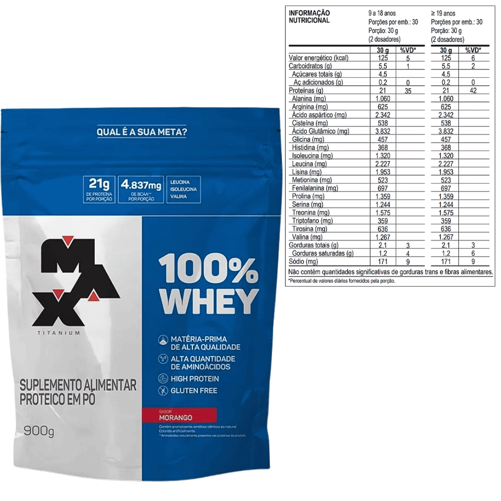 Whey Protein Concentrado 100% 900g Refil Max Titanium