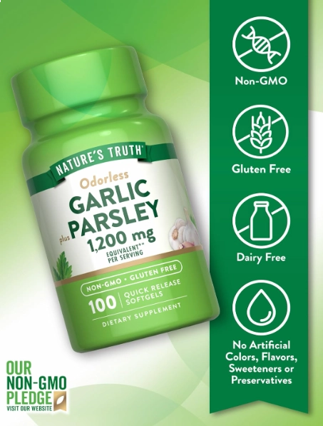 Garlic e Parsley, Oleo de Alho e Salsa, 1200mg, Sem Cheiro, 100 Cápsulas, Nature's Truth
