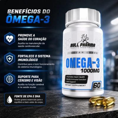 Ômega 3 1000mg, Saúde do Coração, Memória e Qualidade de Vida, 60 Cápsulas, Bull Pharma