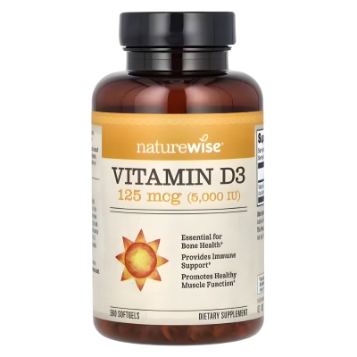 Vitamina D3, 125mcg (5.000 IU), 360 Cápsulas, NatureWise