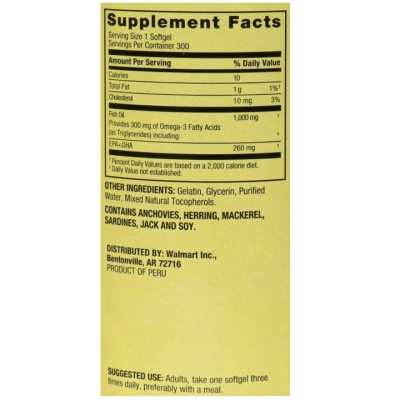 Fish Oil 1.000mg, Ômega-3 300mg, Saúde do Coração, 300 Cápsulas, Spring Valley