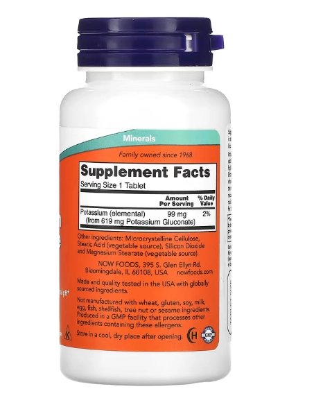 Gluconato de Potássio 99mg, Comprimidos Opções, Now