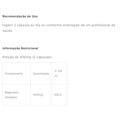 Alato 400, Magnésio Dimalato 400mg, 60 Cápsulas, Essenza Nutricion