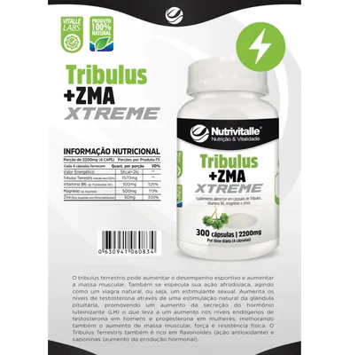 Tribulus + ZMA Xtremem 2200mg, 300 capsulas, Nutrivitalle