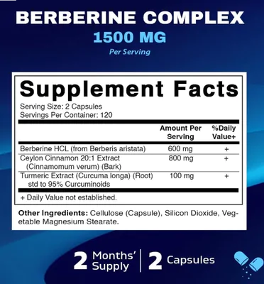 Berberina com Canela do Ceilão, 1500mg, 240 Cápsulas, Vitamatic