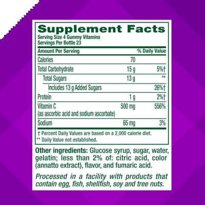 Power C Extra Strength, Suplemento de Vitamina C (500g), 92 Gomas Tropical Citrus, Vitafusion