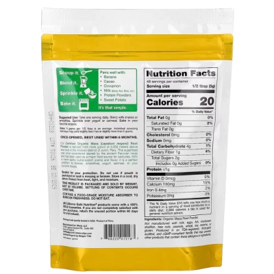 Raiz de Maca Peruana Orgânica Certificada, 240g em Pó, California Gold Nutrition