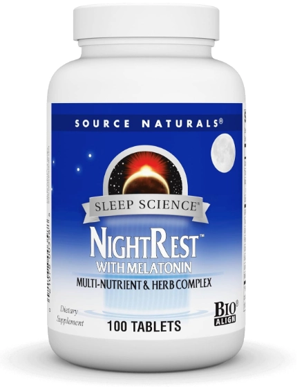NightRest, Noite de descanso com melatonina, 100 Tabletes, Source Naturals
