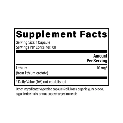 Lithium Orotate 10mg, Humor, Estresse e Equilíbrio Emocional, 60 Cápsulas, Global Healing
