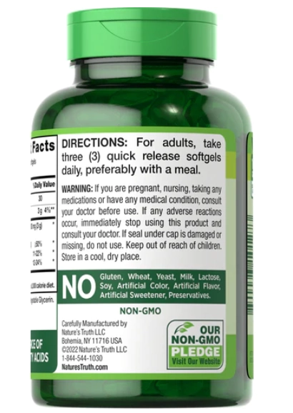 Flaxseed Oil, Óleo de linhaça, 1000mg, 90 cápsulas softgel, Nature's Truth