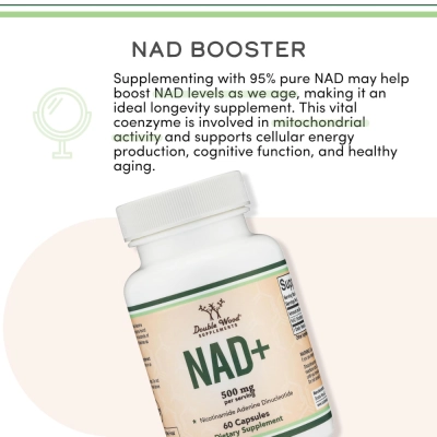 NAD+, 500mg, 95% Puro, 60 Cápsulas, Double Wood