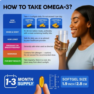 Omega 3 Fish Oil, 3600mg, 90 Softgels, Nutraharmony 