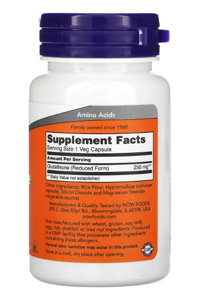 Glutationa, 250 mg, 60 Cápsulas, Now