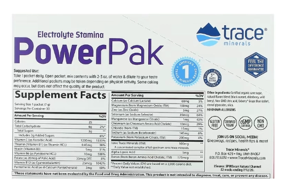 Electrolyte Stamina PowerPak, Mixed Berry, 30 Pacotes,7g Cada, Trace Minerals