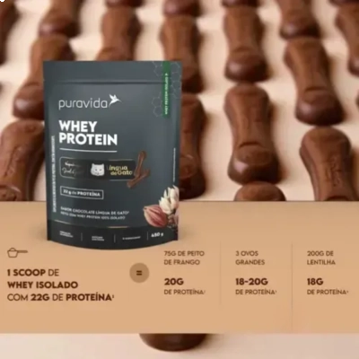 Whey Protein Isolado, Sabor Chocolate Língua de Gato, 450g, Puravida