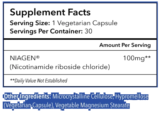 Tru Niagen 100mg, NAD+ Nicotinamida Riboside, 30 Cápisulas