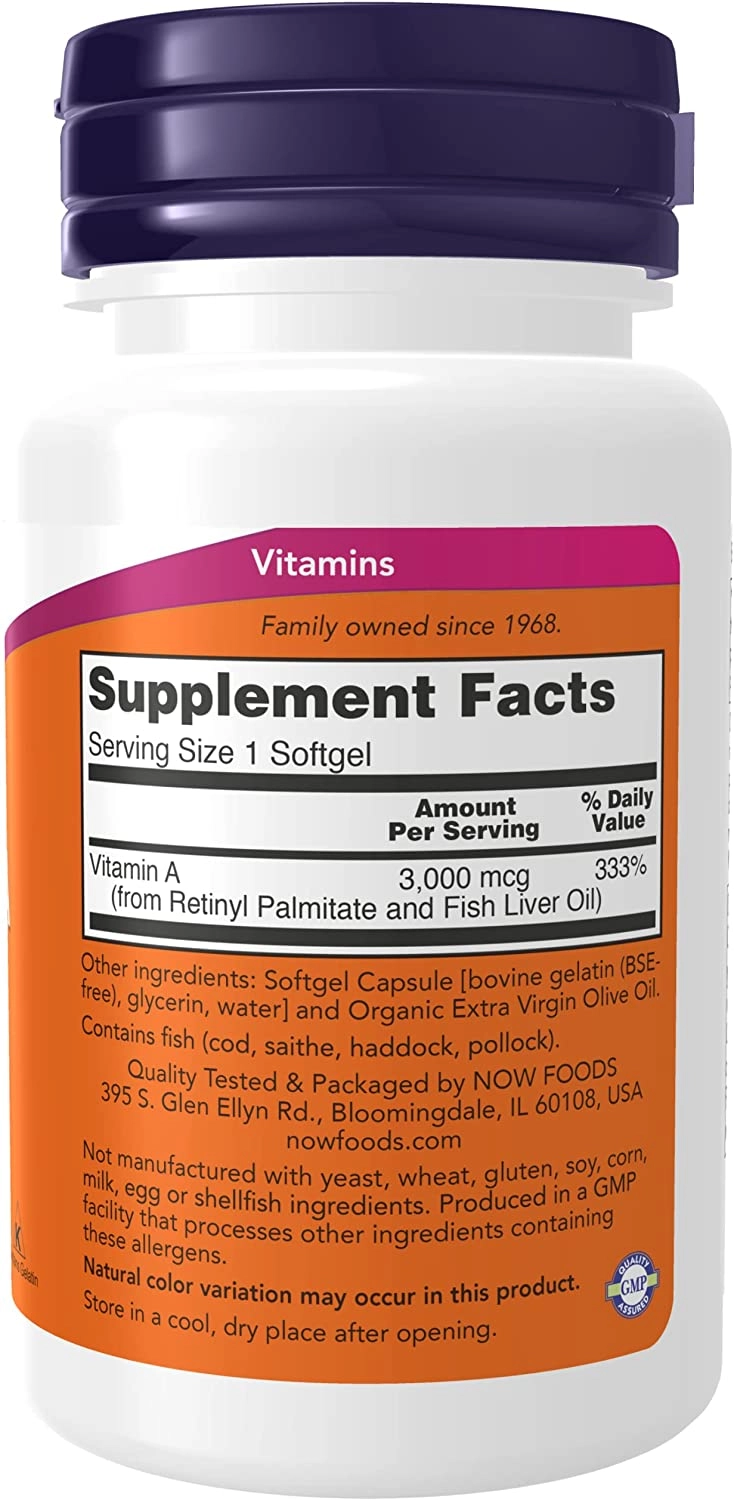Vitamina A, 10.000 UI, 100 Softgels, Now