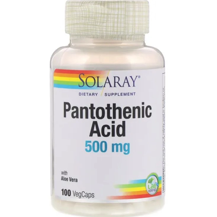 Pantothenic Acid, 500 mg, 100 VegCaps, Solaray