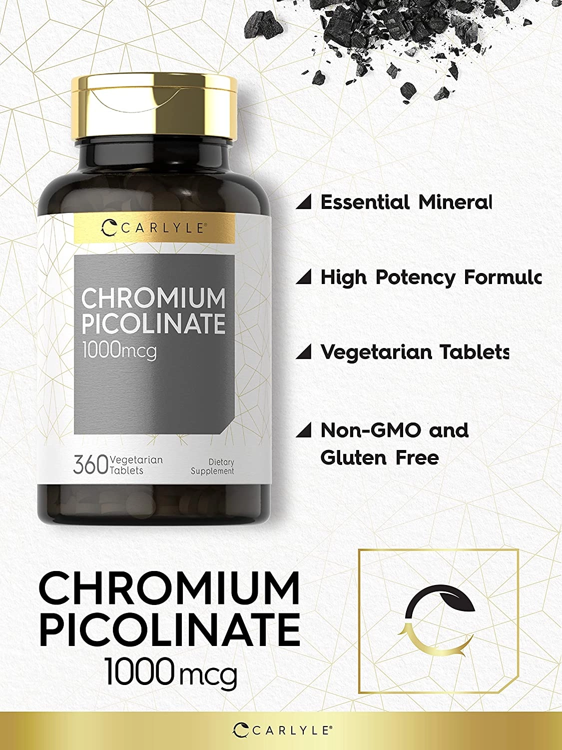 Picolinato de cromo ultra, 1000mcg, 360 tabletas, Carlyle