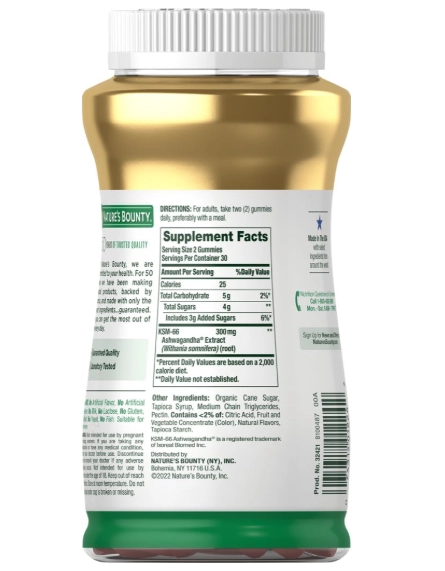 Ashwagandha 300mg, KSM-66, 60 Gomas Sabor Mix de Frutas Vermelhas, Nature's Bounty