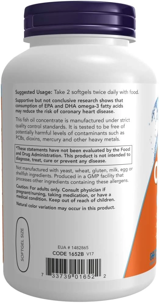 Ômega-3, 1000mg, 180 EPA/120 DHA, 200 Cápsula Softgel, Now