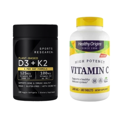 Kit Saúde Óssea e Imunidade, Vitamina C, Vitamina D3 5000UI + K2