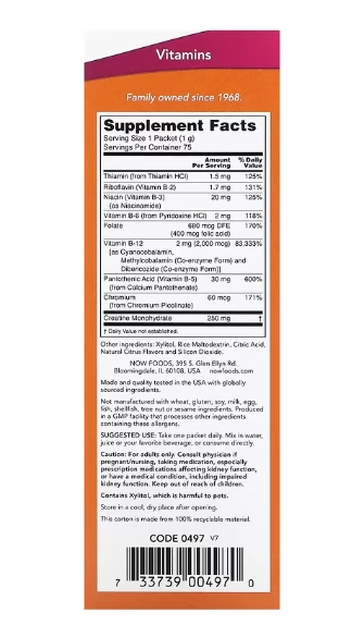 Energia Instantânea B12, 2000 mcg, 75 Pacotes, 1g Cada, Now